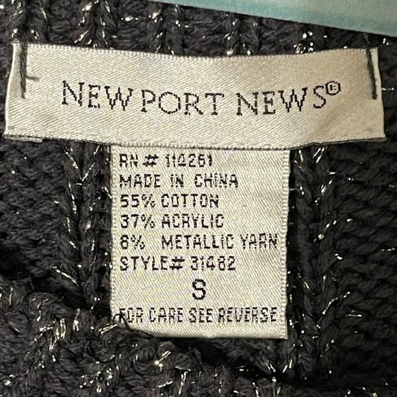 Vintage Newport News Metallic Black Short-Sleeve Cable Knit Cardigan Sweater S - Picture 4 of 6